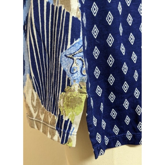 Women's CHICO'S Ikat Print Roll Tab 3/4 Slv Multicolored Cotton/Modal T-Shirt SM - Picture 4 of 11